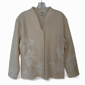 Talbots All Wool Cream Embroidered Beaded Cottagecore Cardi L Romantic Victorian
